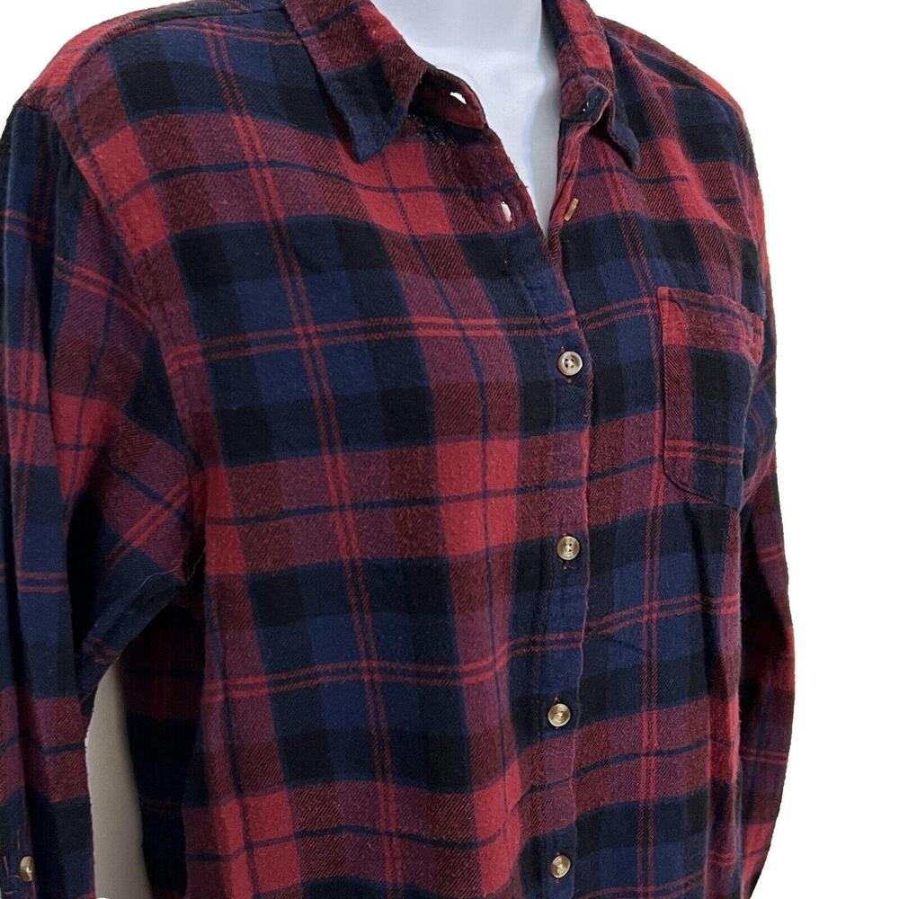 Bassport - Women's Blue, Red Plaid Flannel 100% Cotton Button Front Shirt M - Picture 5 of 8